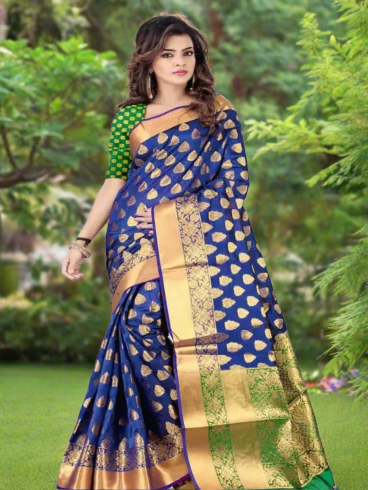 Banarasi Banarasi Silk Blue Jaquard Saree With Blouse - OrderMeFirst