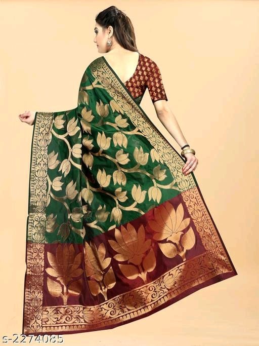 Banarasi Banarasi Silk Green Jaquard Saree With Blouse - OrderMeFirst