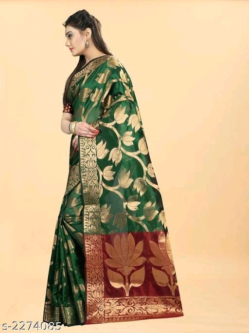 Banarasi Banarasi Silk Green Jaquard Saree With Blouse - OrderMeFirst