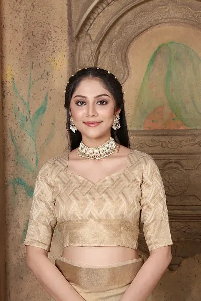 Banarasi Linen Solid Zari work Border Saree With Unstitched Blouse Piece - OrderMeFirst