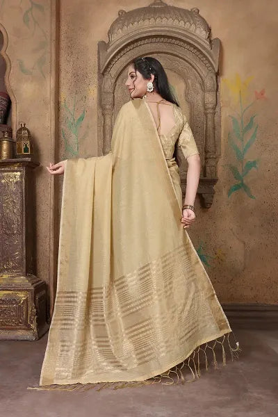 Banarasi Linen Solid Zari work Border Saree With Unstitched Blouse Piece - OrderMeFirst