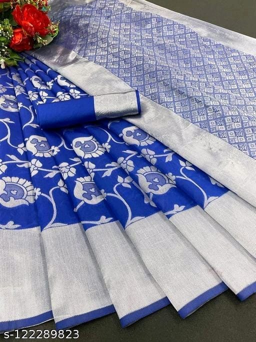 Banarasi Silk Aqua Blue Jacquard Saree With Blouse - OrderMeFirst