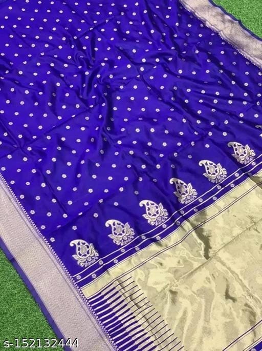 Banarasi Silk Blue Jacquard Saree With Blouse - OrderMeFirst