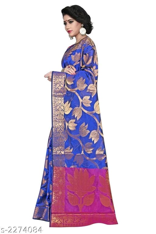Banarasi Silk Blue Jaquard Saree With Blouse - OrderMeFirst