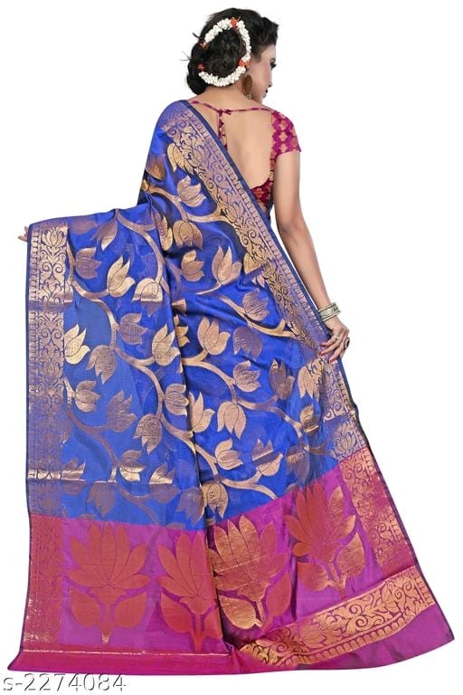 Banarasi Silk Blue Jaquard Saree With Blouse - OrderMeFirst