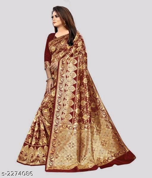 Banarasi Silk Maroon Jacquard Saree With Blouse - OrderMeFirst