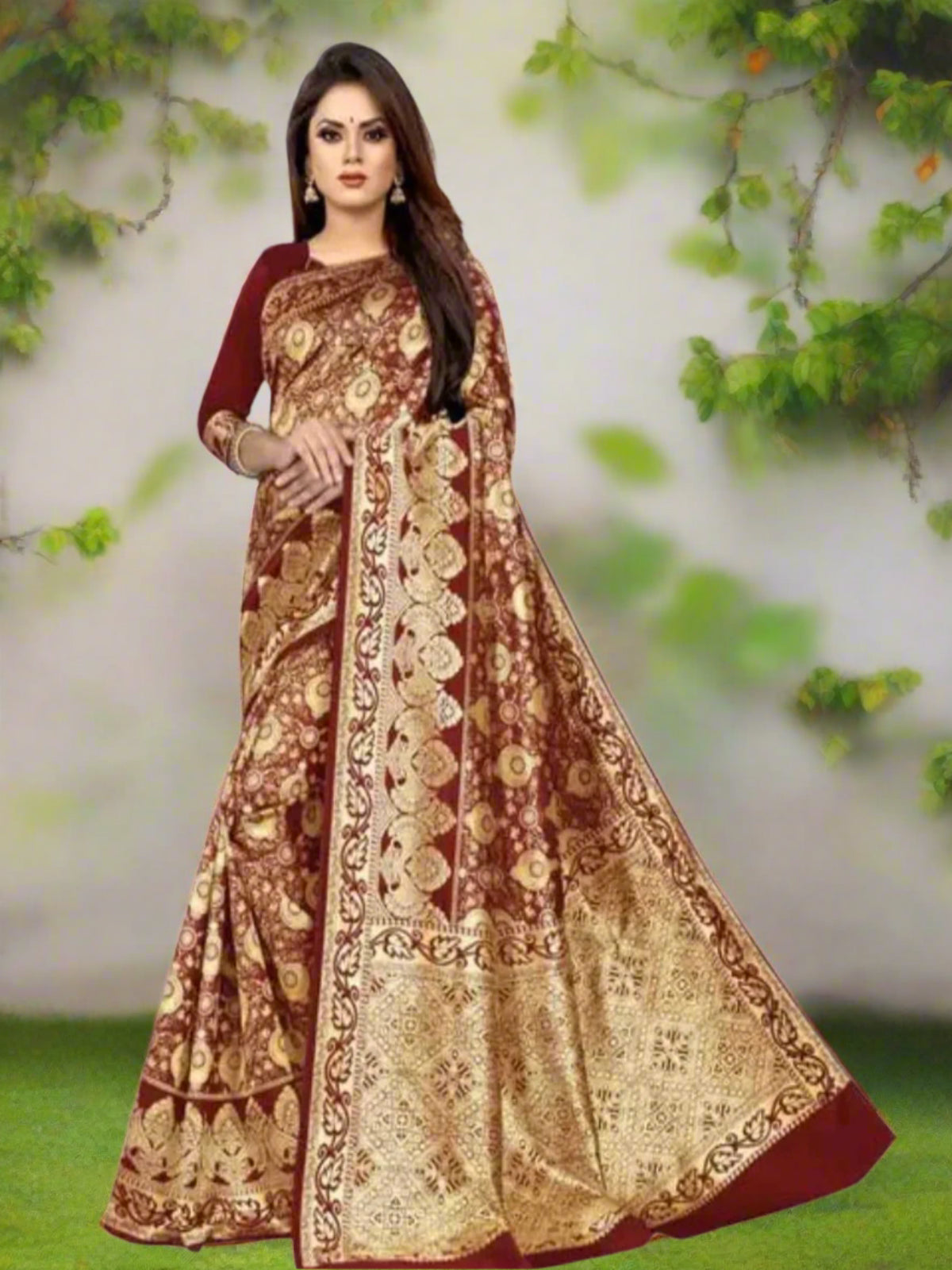Banarasi Silk Maroon Jacquard Saree With Blouse - OrderMeFirst