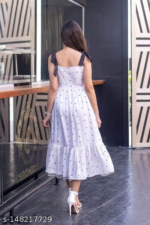 Beautiful Polka Print Fit & Flared White Dress - OrderMeFirst