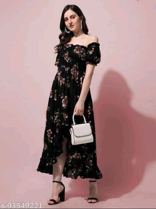Black Crepe A-Line Maxi Dress