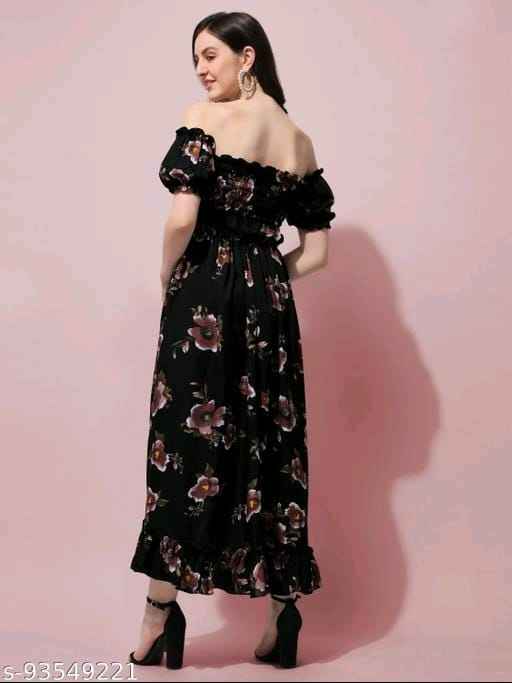 Black Crepe A-Line Maxi Dress