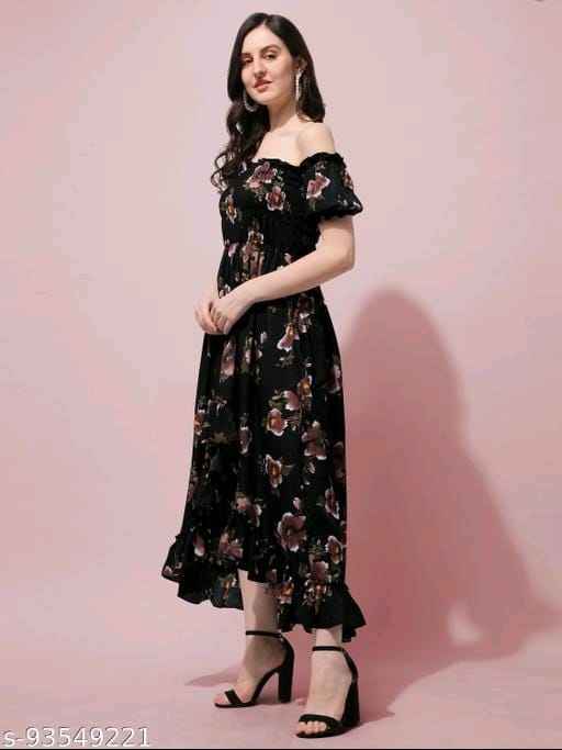Black Crepe A-Line Maxi Dress