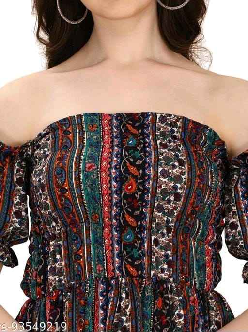 Black Crepe Pleated Knee Length Dress