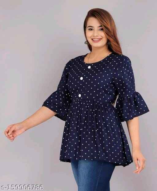 Blue Dotted SC Women Frill top