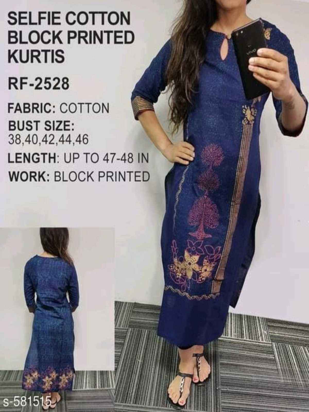 Blue Ethnic Motif Printed Cotton Kurti