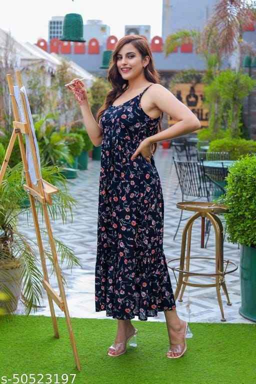 Blue Flower Print Dresses