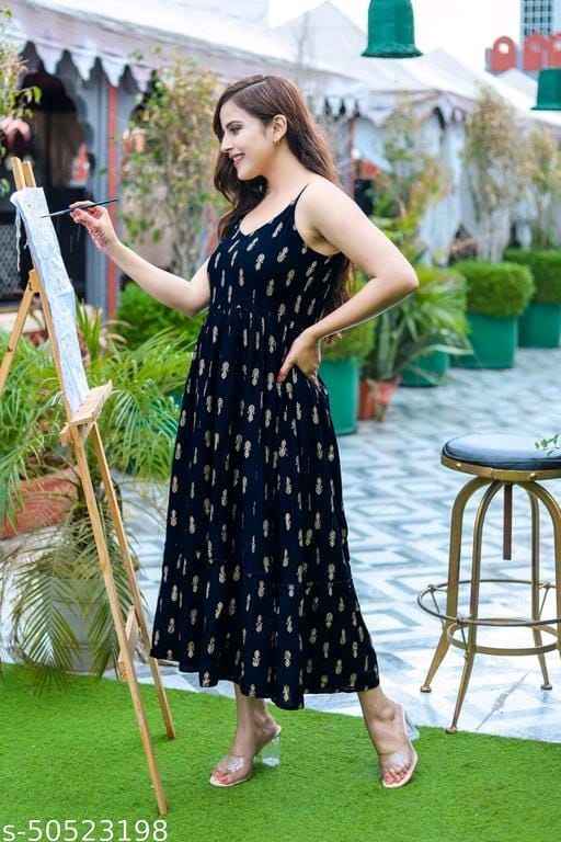 Blue Gold Print Dresses