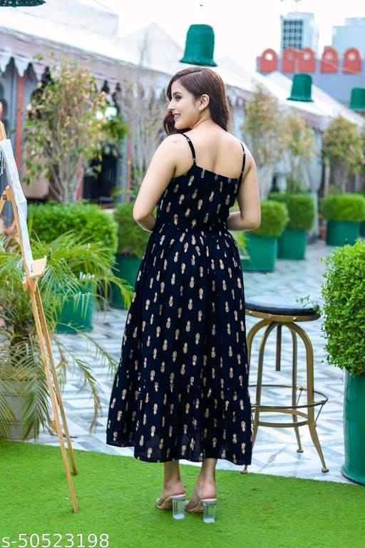 Blue Gold Print Dresses