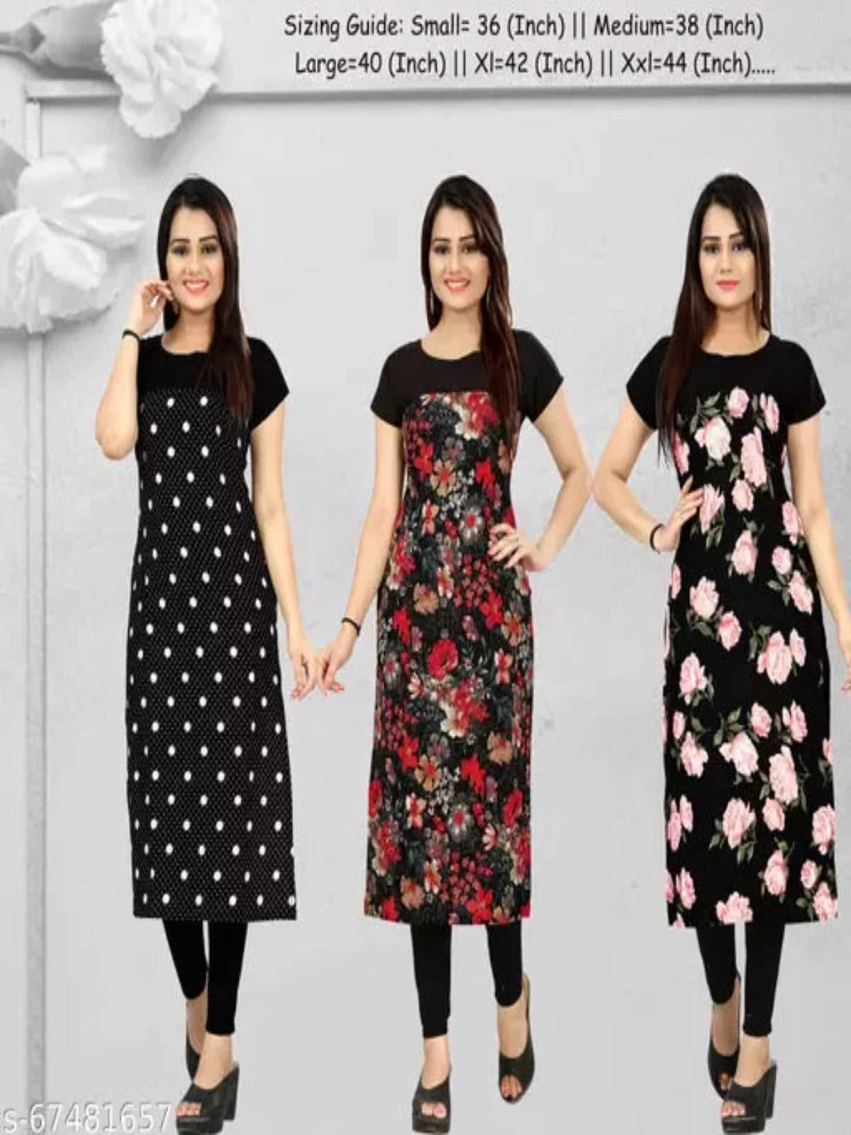 Buy 2 Get 1 Free - Crepe Printed Straight Kurti - OrderMeFirst
