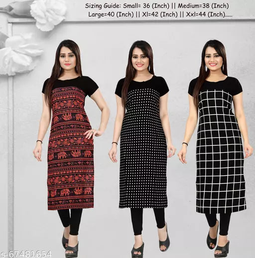 Buy 2 Get 1 Free - Crepe Printed Straight Kurti - OrderMeFirst
