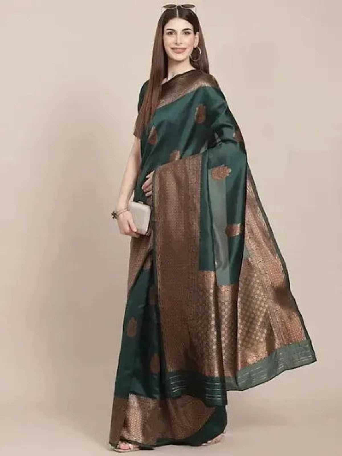 Buy Green Kanjeevaram Silk Saree For Women - OrderMeFirst