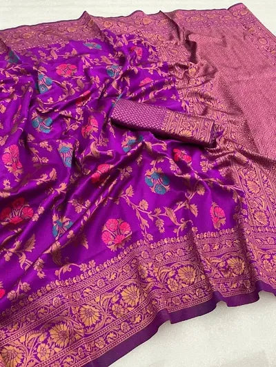 Buy Purple Kanjeevaram Silk Saree For Women - OrderMeFirst