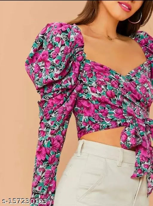 Casual Polyester Blend SweetHeart Neck Puff Sleeves Top - OrderMeFirst