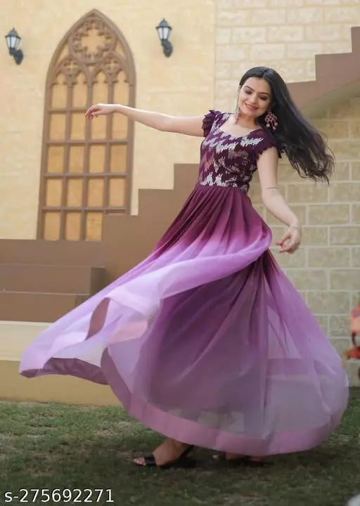 Classic wine sequins work padding gown for women - OrderMeFirst