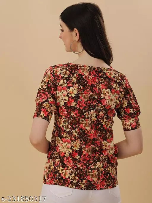 Coffee and Pink Crepe Western Top for Women - OrderMeFirst