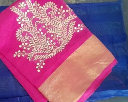 Cottan silksaree with embroidery work blouse - OrderMeFirst