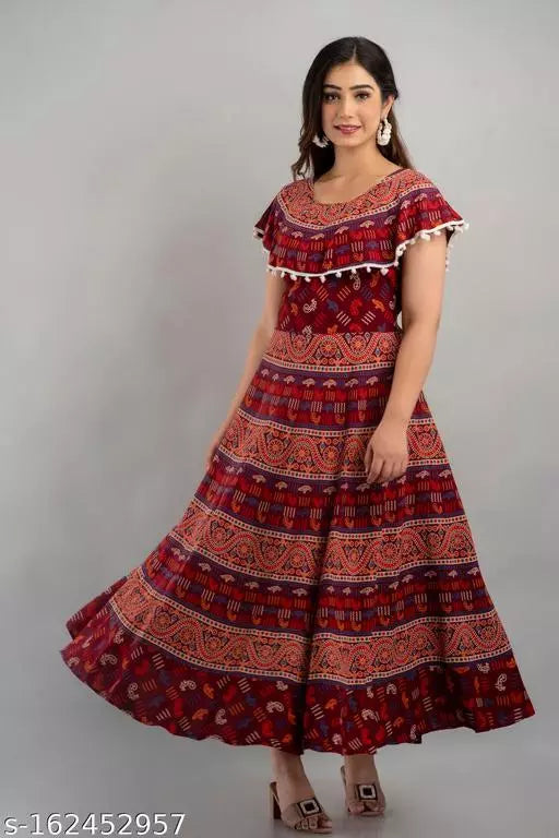 Cotton Printed Anarkali Gown Dress - OrderMeFirst