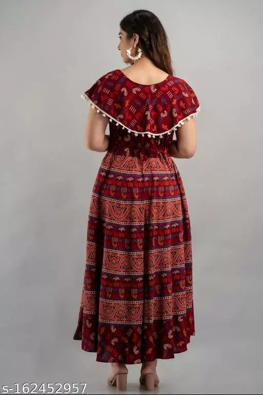Cotton Printed Anarkali Gown Dress - OrderMeFirst
