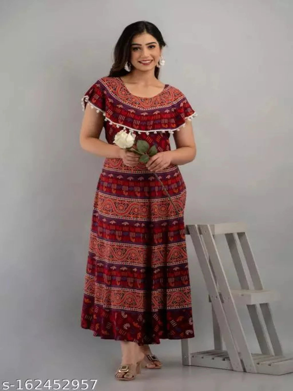 Cotton Printed Anarkali Gown Dress - OrderMeFirst