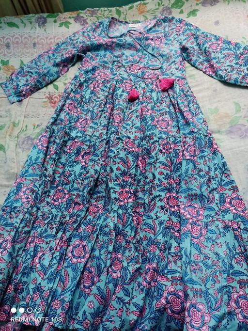 Cotton Turquoise Floral Print Anarkali Gown - OrderMeFirst