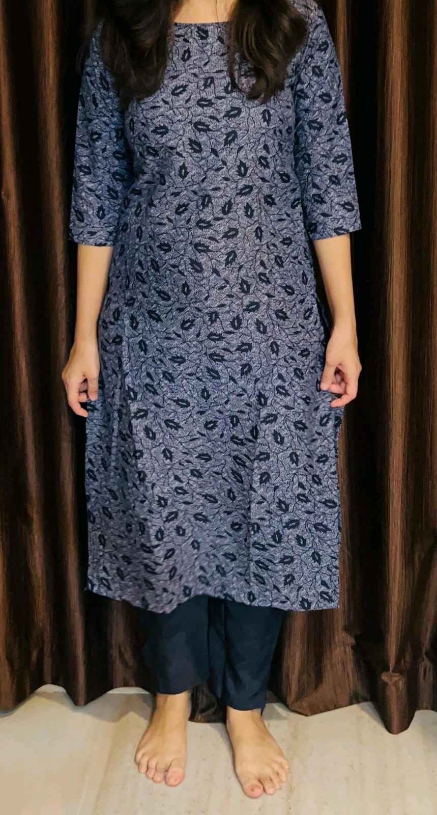 Crepe Navy Blue Kurta with Pant