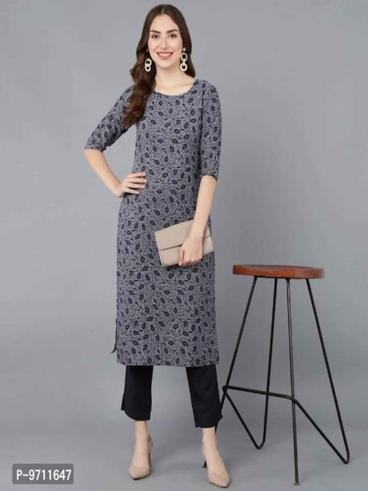 Crepe Navy Blue Kurta with Pant