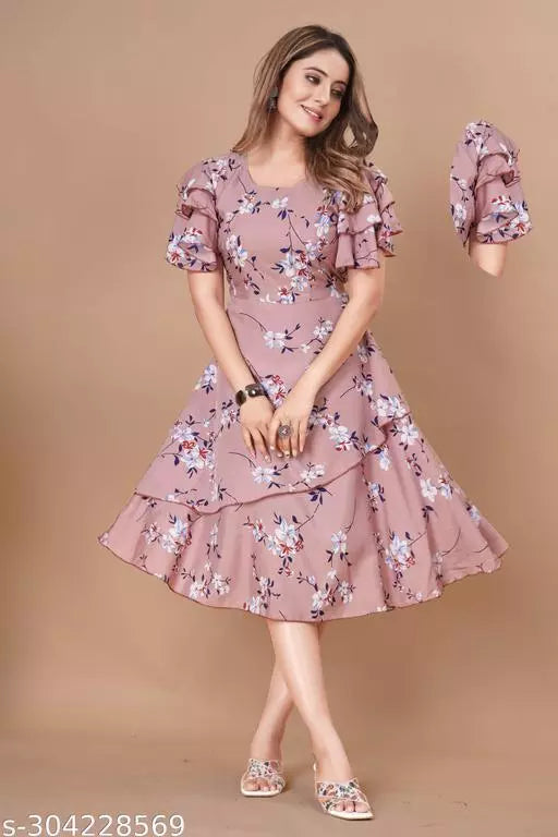 Floral Print Layered Knee Length Dress - OrderMeFirst
