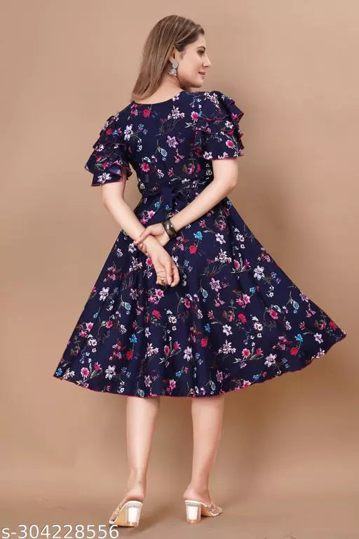 Floral Print Layered Knee Length Dress - OrderMeFirst