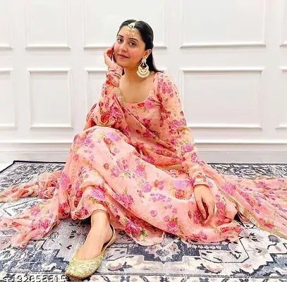 Floral Printed Anarkali Type Gown - OrderMeFirst