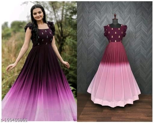 Georgette Embroidery Ombre Print Gown - OrderMeFirst