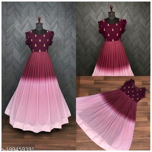 Georgette Embroidery Ombre Print Gown - OrderMeFirst