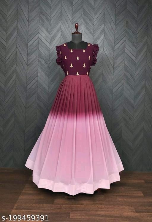 Georgette Embroidery Ombre Print Gown - OrderMeFirst