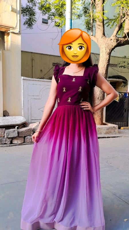 Georgette Embroidery Ombre Print Gown - OrderMeFirst