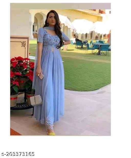 Georgette Kurti Plazo and Dupatta Set