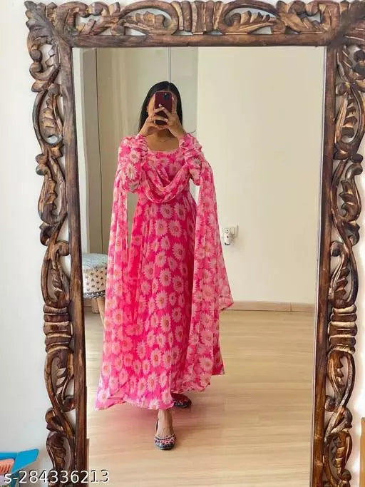 Georgette Maxi Dress With dupatta - OrderMeFirst