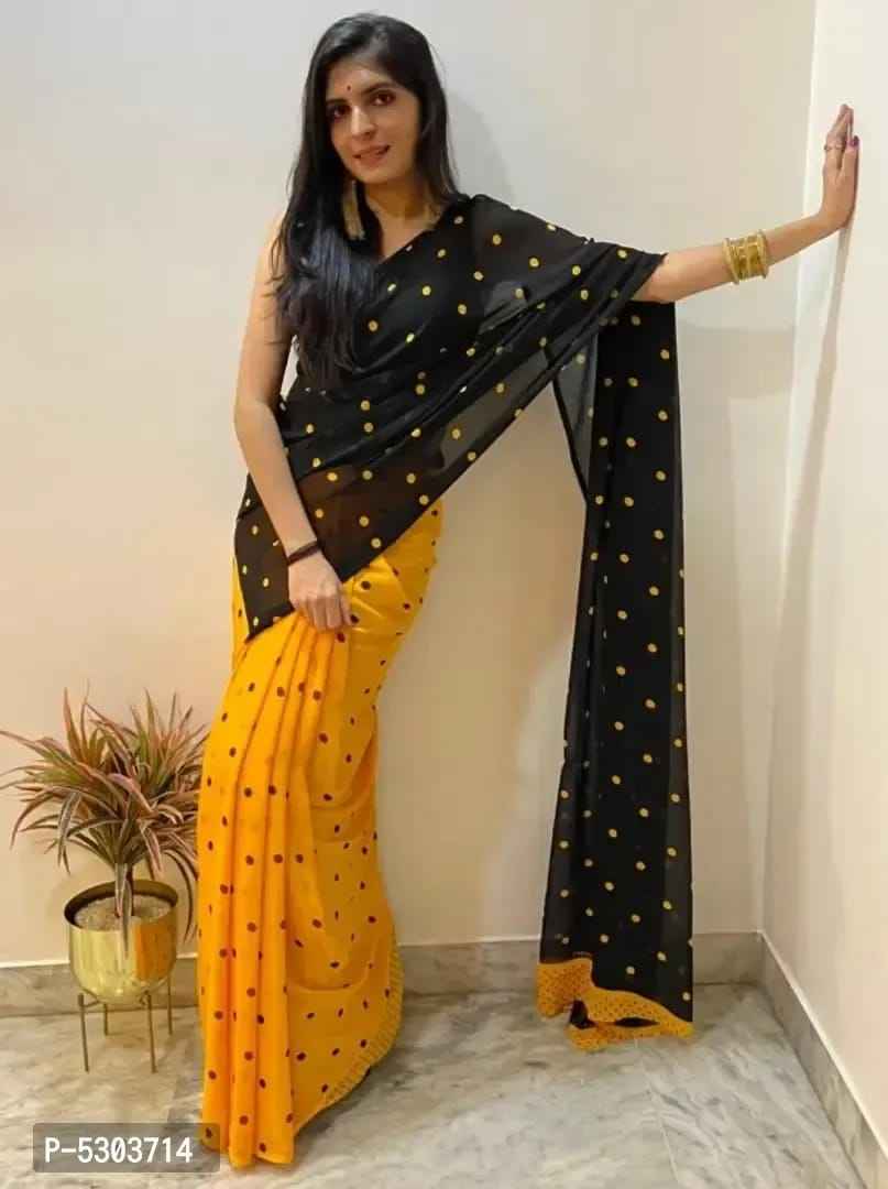 Georgette Polka Dot printed Saree with Blouse
