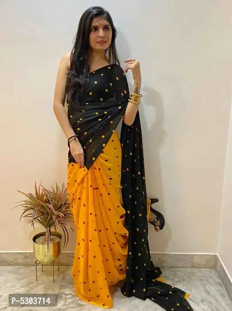 Georgette Polka Dot printed Saree with Blouse