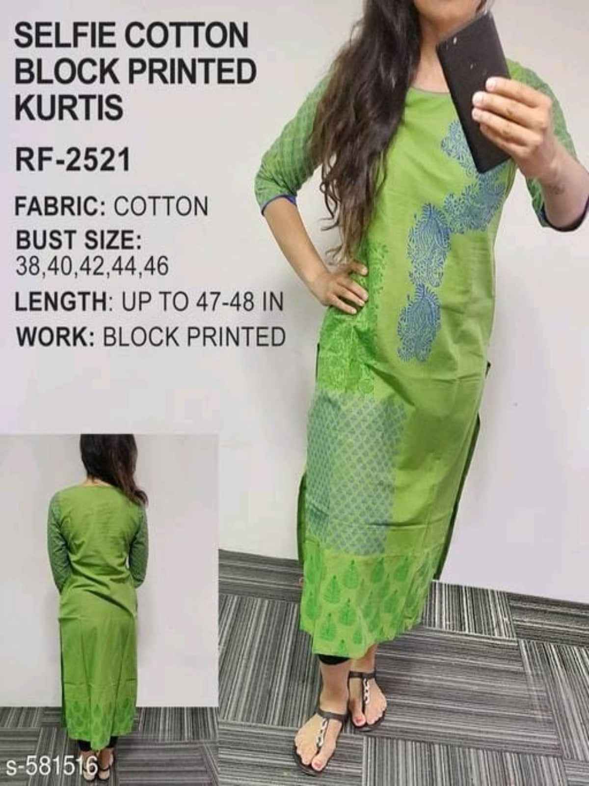 Green Ethnic Motif Printed Cotton Kurti