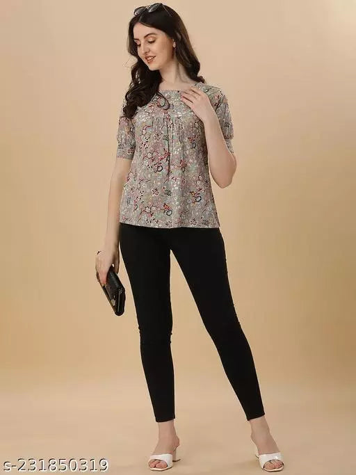 Green and Red Crepe Western Top for women - OrderMeFirst