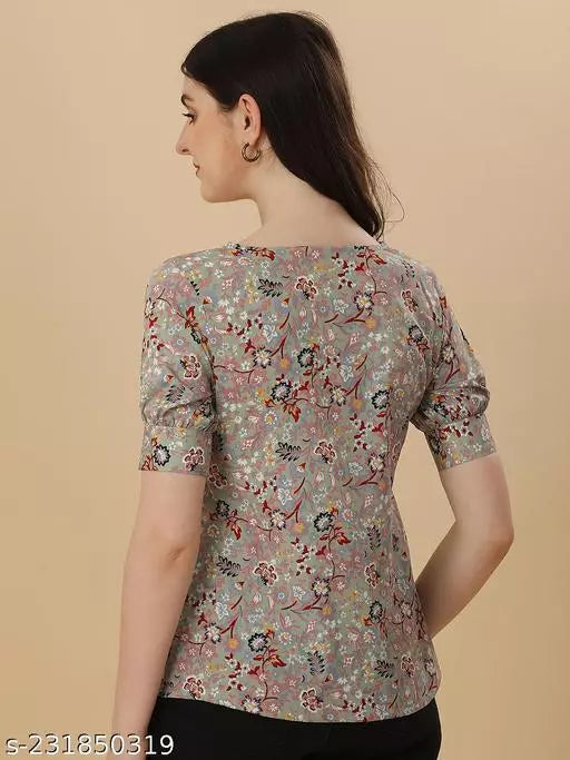 Green and Red Crepe Western Top for women - OrderMeFirst