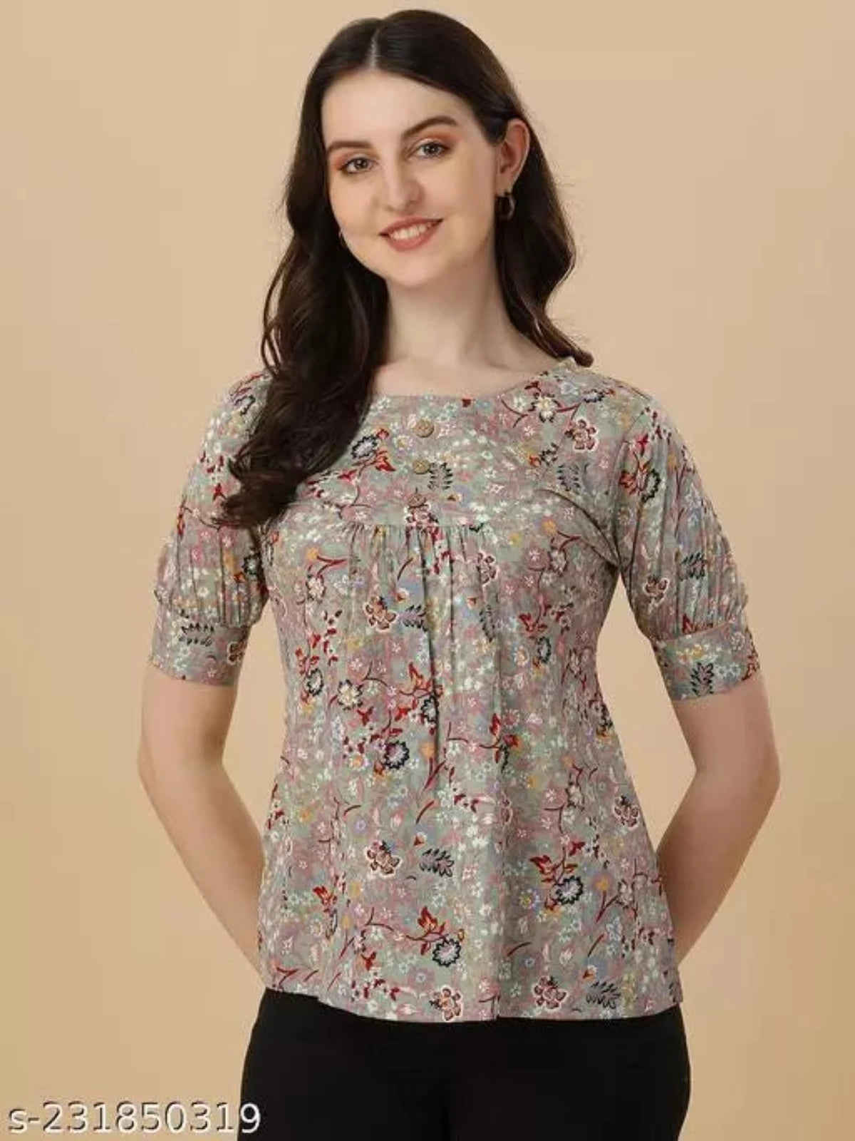 Green and Red Crepe Western Top for women - OrderMeFirst